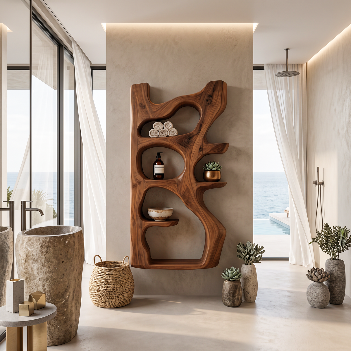 Handcrafted Sculpted Bathroom Shelf For Towels Or Storage SITHTTBAS004
