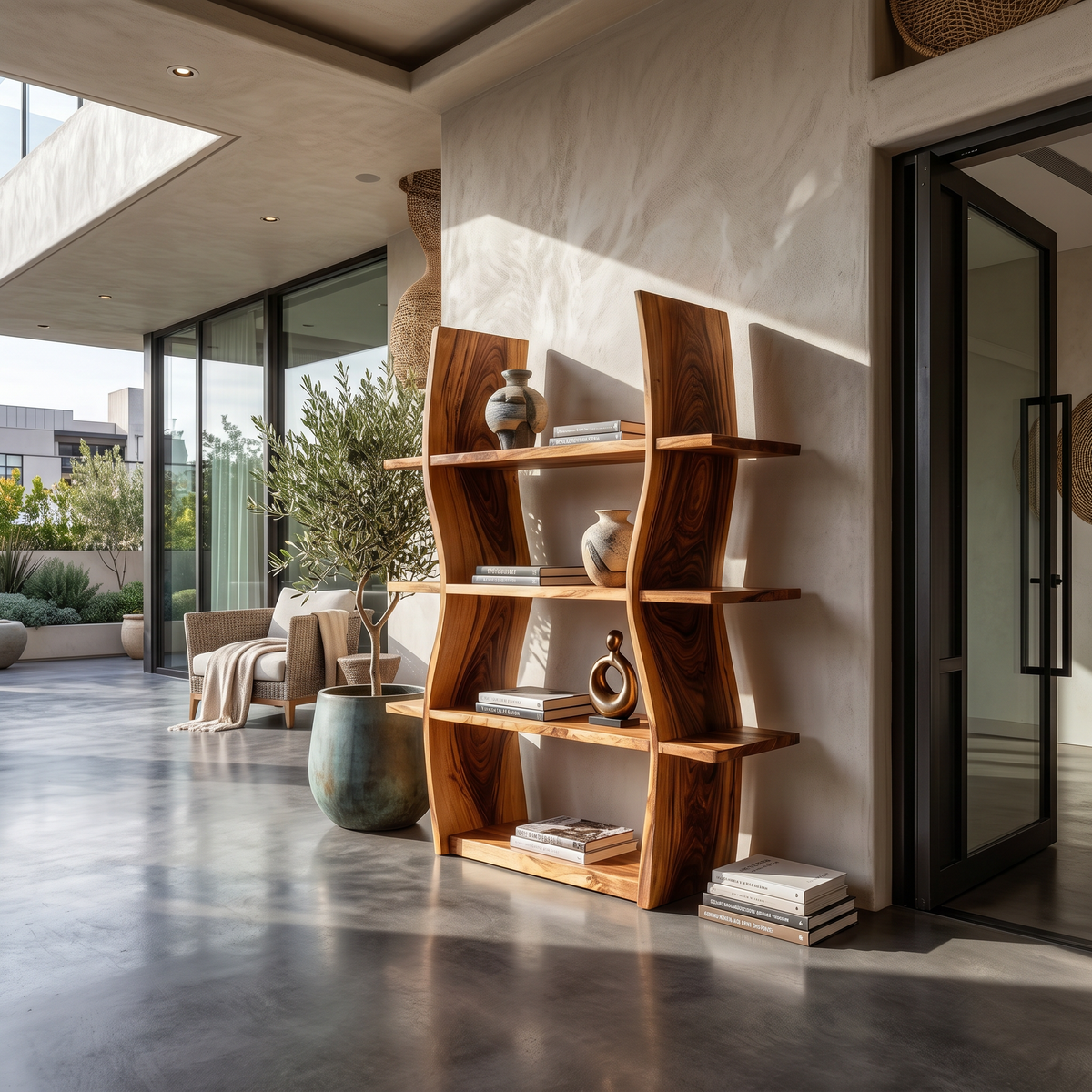 Elegant Wooden Storage Shelf In Wave Design SILDTTRBS045