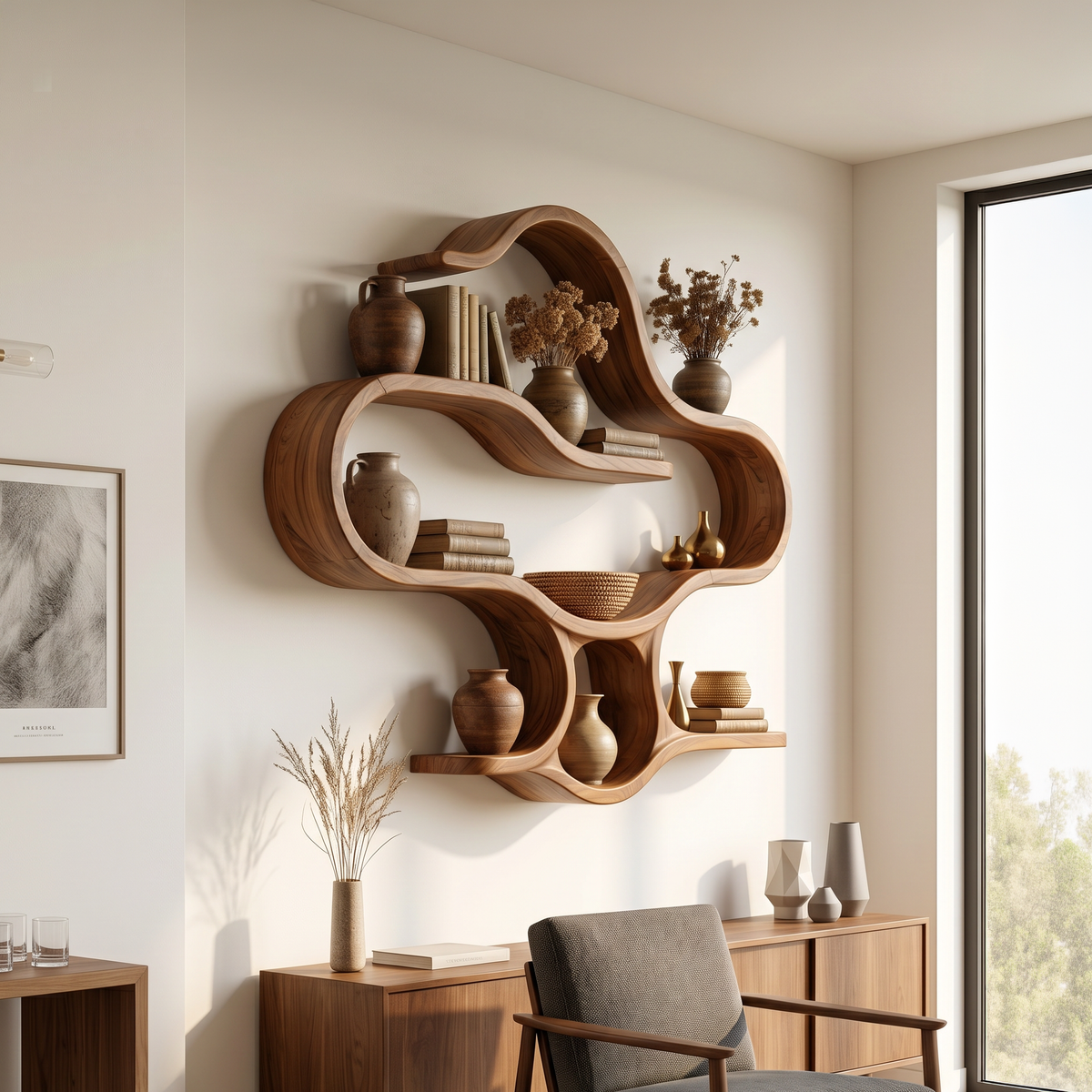 Boho Wooden Wall Mounted Display Shelves for Living Room SILDTTRWMS039