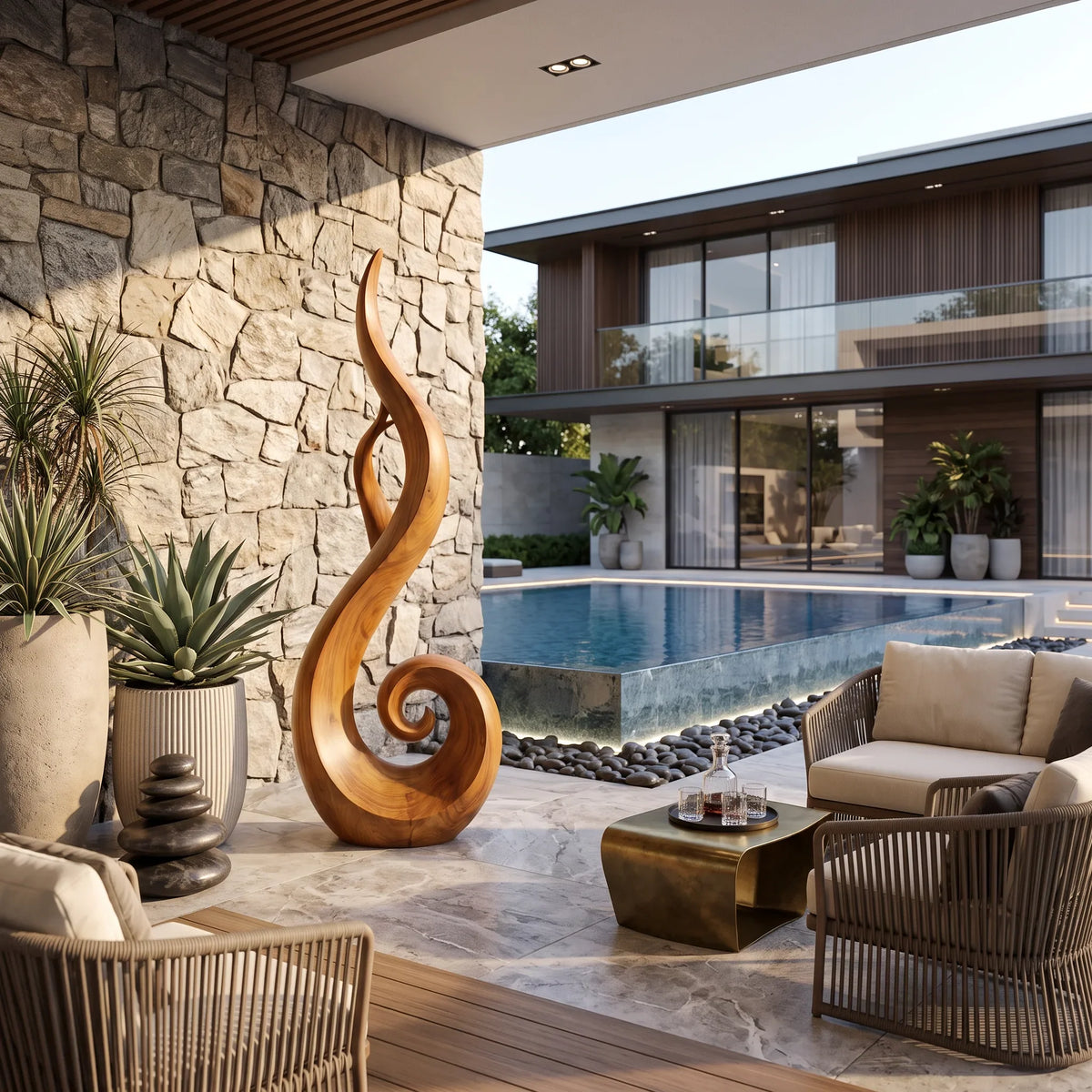 Handcrafted Spiral Wood Sculpture For Luxury Foyer Home Decor SILDTTRAS045