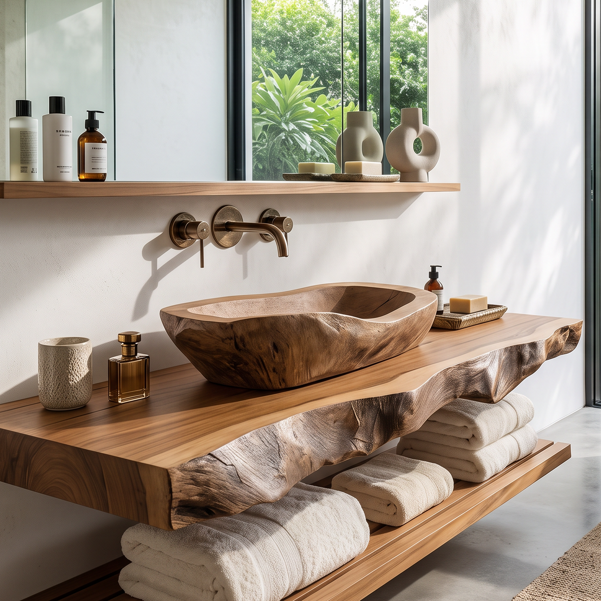 Handcrafted Wood Wash Basin For Elegant Bathroom Design SILDTTRVS005