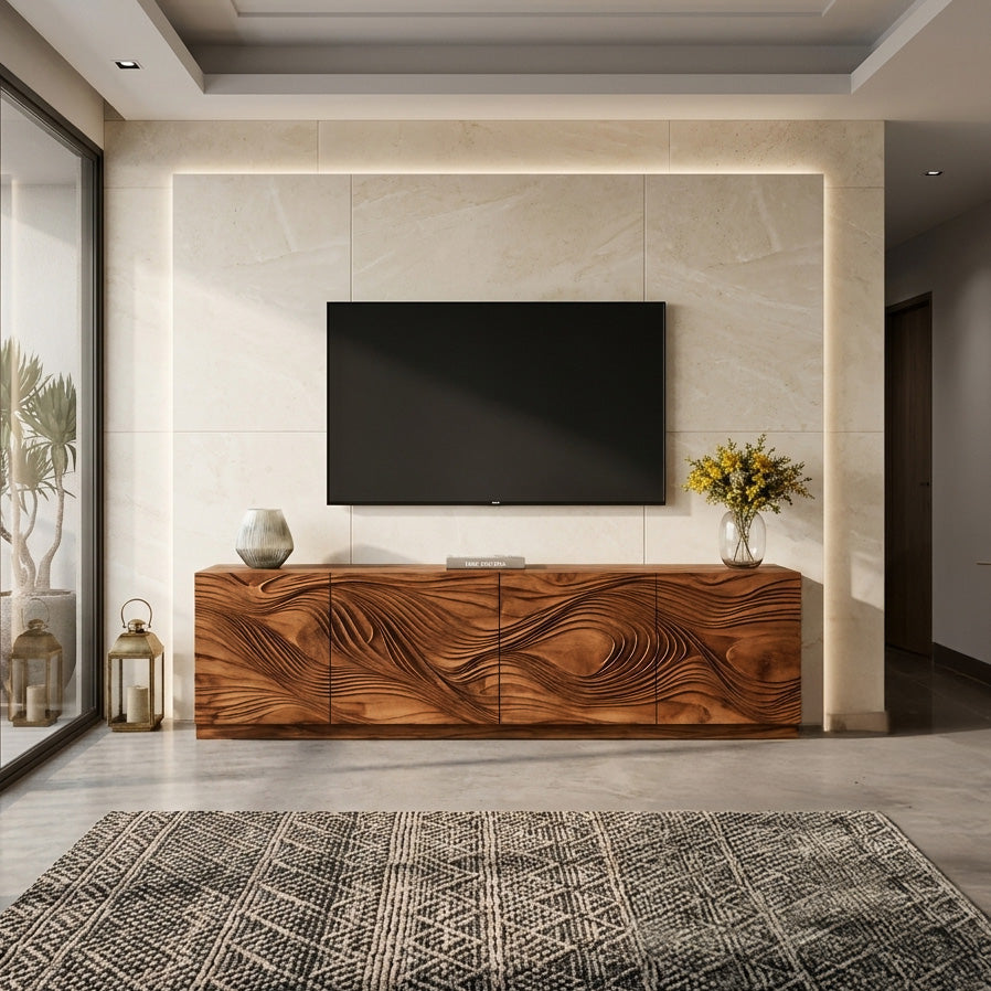 Artistic TV Console With Wave Pattern For Elegant Living Room SITHHNTVC009
