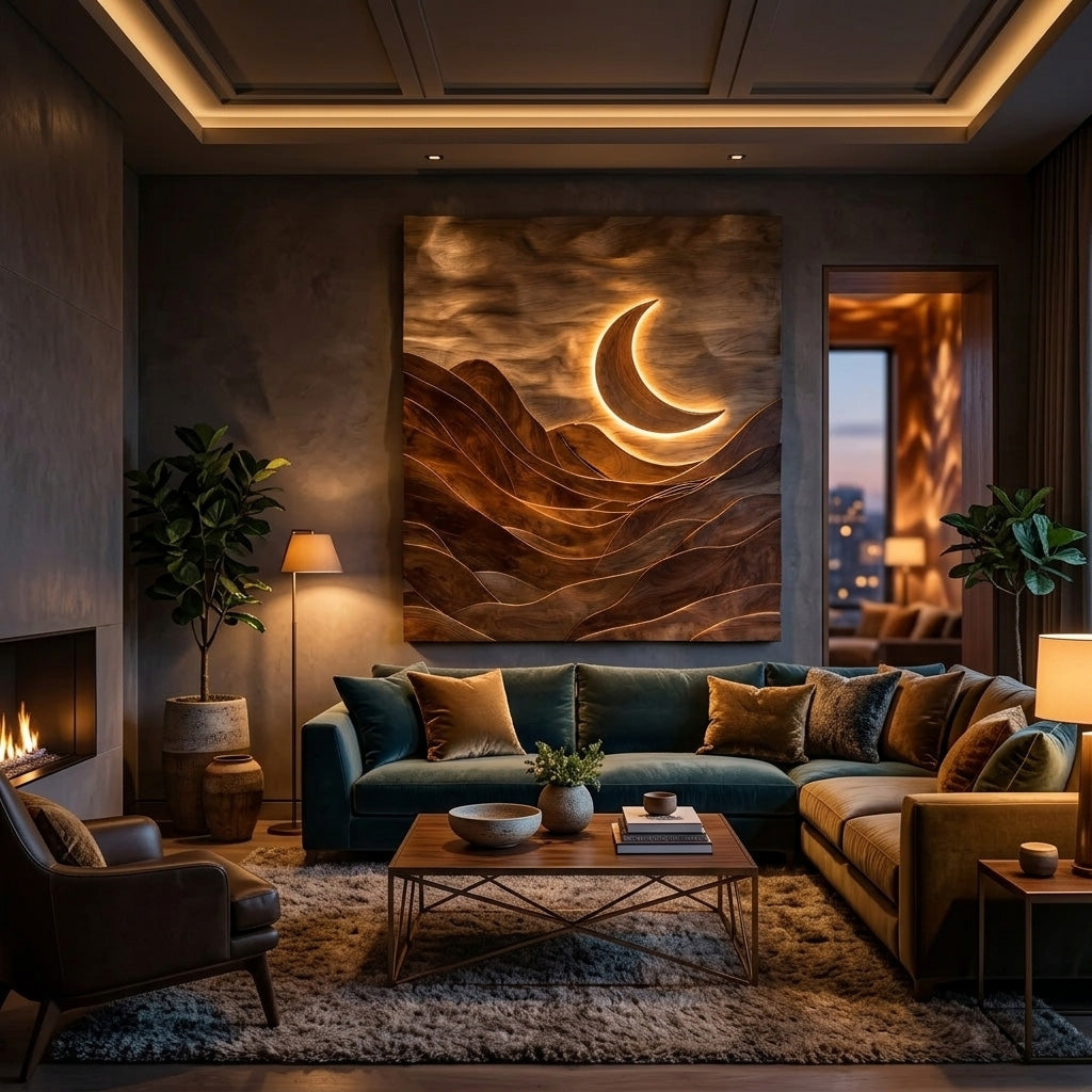 Large Crescent Moon Wood Wall Art For Living Room RTTHHNWA162