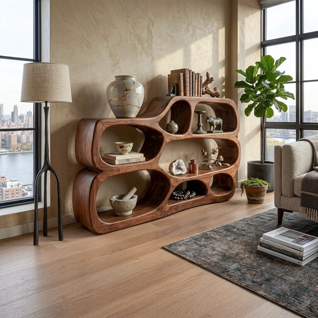 Artistic Curved Bookshelf For Living Room Styling RTTHTTBS043