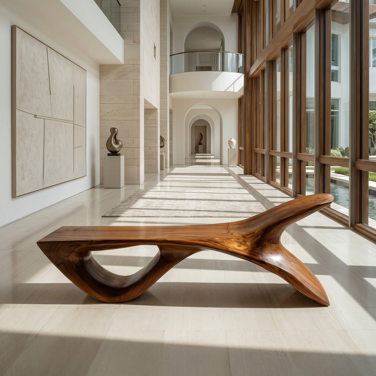 Luxury Wooden Bench With Fish Tail Shape For Living Room RTTHHNBEN197