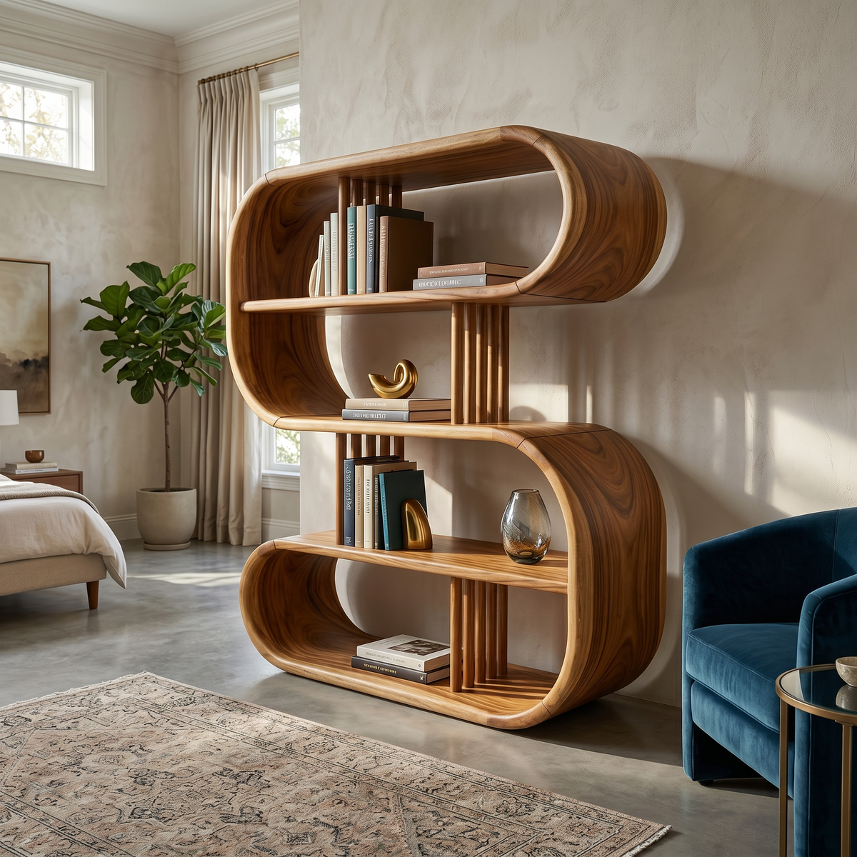 Elegant Curved Wooden Bathroom Shelf With Spa Inspired Design SILDTTRBS058