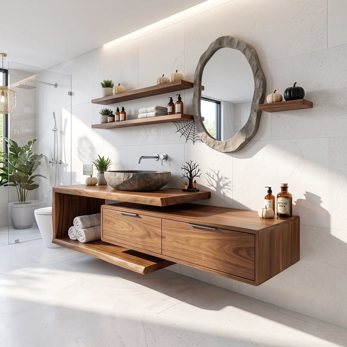 Handcrafted Mid Century Floating Vanity Primary Ensuite SILDTTRBRV234