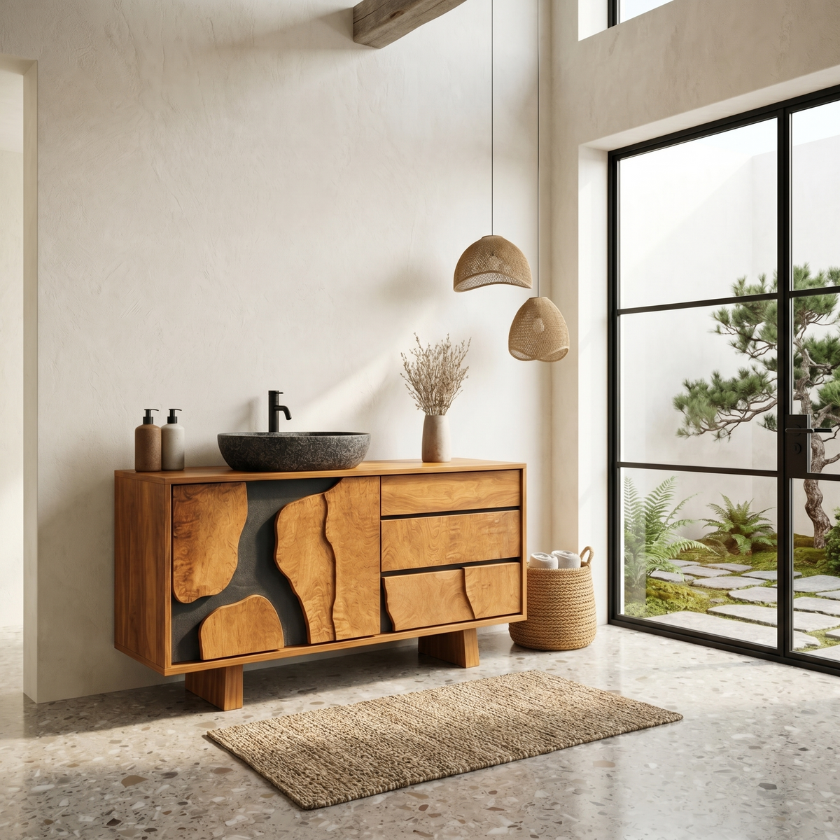 Contemporary Bathroom Cabinet Solid Wood Simple Clean Line Design Bathroom And Vanity Area SINLHABCT019