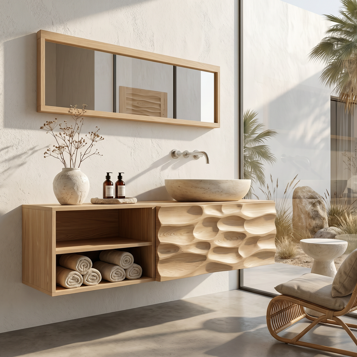 Handcrafted Organic Bathroom Vanity With Floating Storage Cabinet For Bathroom SINLHABRV313