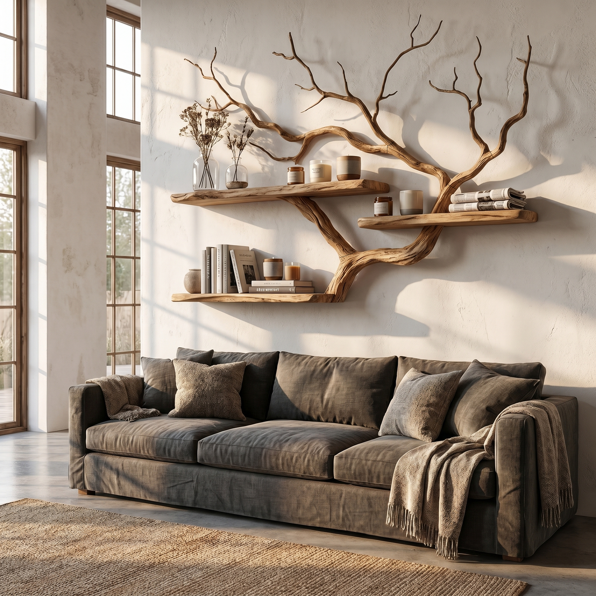 Handcrafted Tree Branch Floating Shelf For Living Room Decor SINLHAFL558
