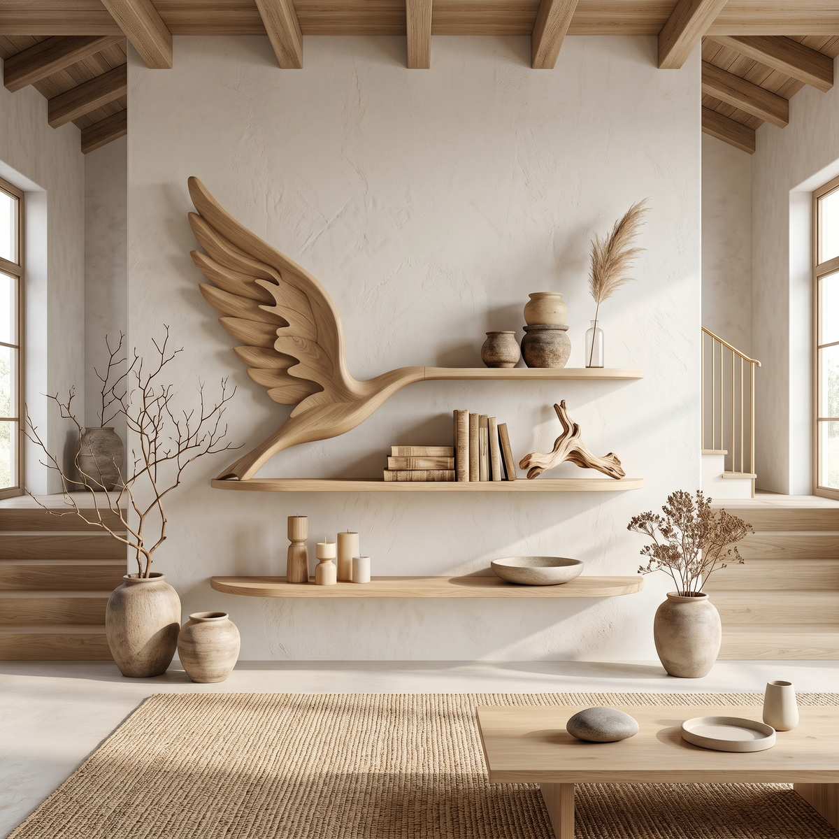 Handcrafted Eagle Wing Floating Shelf With Wooden Display Shelves For Living Room SINLHABS049