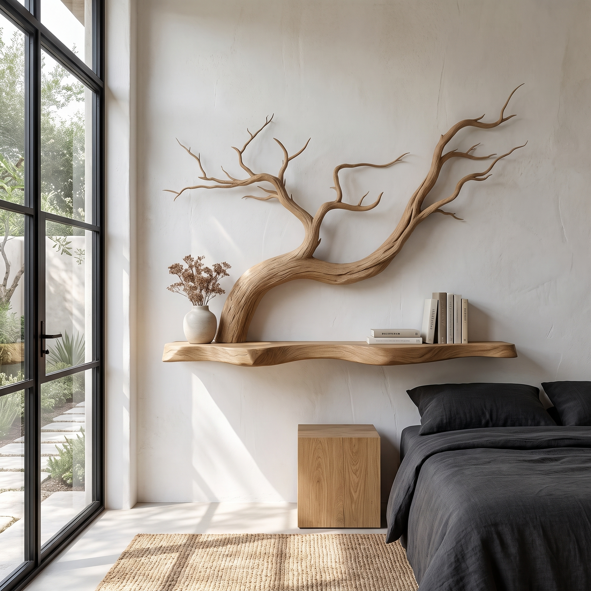 Handcrafted Floating Shelf With Sculptural Tree Branch Form For Living Room SINLHAFL562