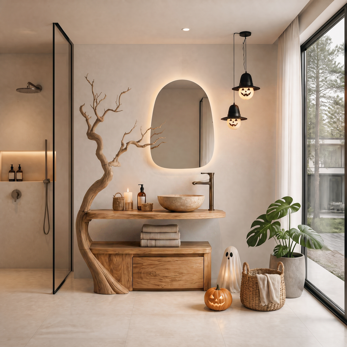 Gothic Halloween Bathroom Vanity With Haunted Tree Branch Design For Bathroom SINLHABRV344