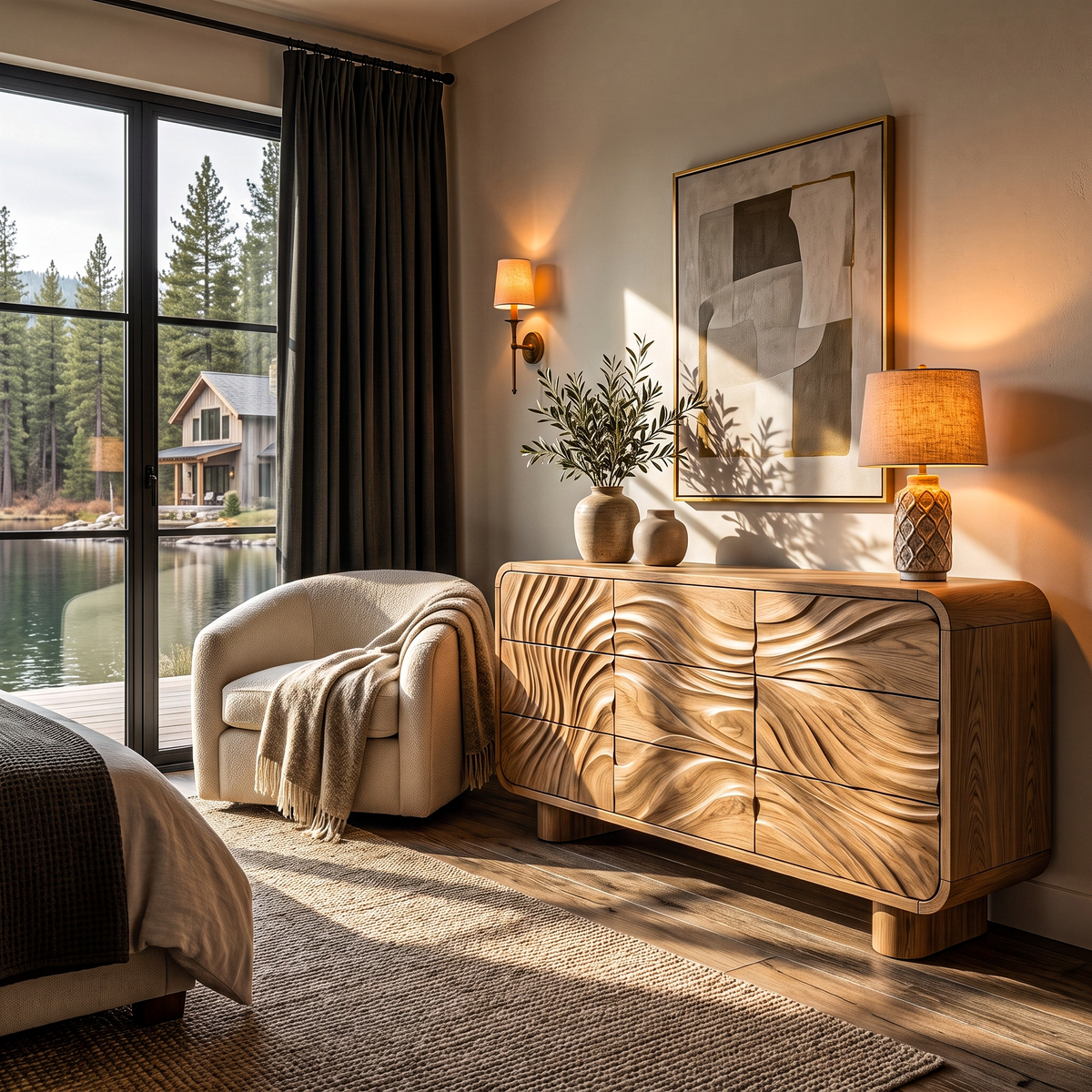 Contemporary Bedroom Dresser Drawers With Sculpted Wave Pattern And Curved Corners For Bedroom SINLHADR003