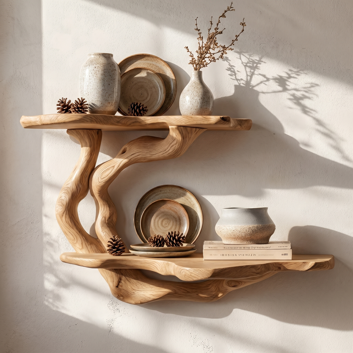 Handcrafted Floating Shelf With Sculptural Tree Form For Living Room Decor SINLHAFL555
