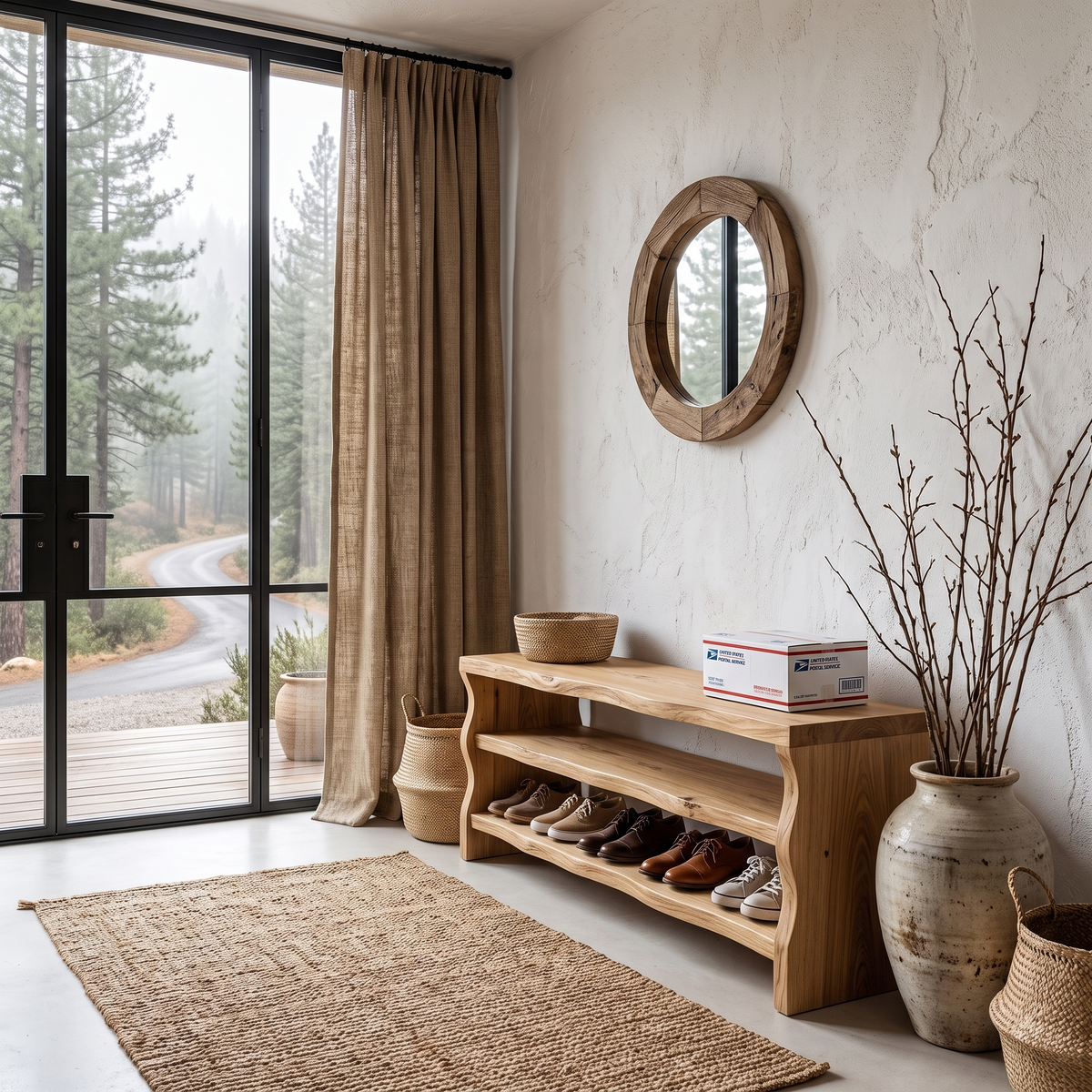 Live Edge Shoe Bench Open Storage Organizer For Entryway Hallway SINLHASHB104