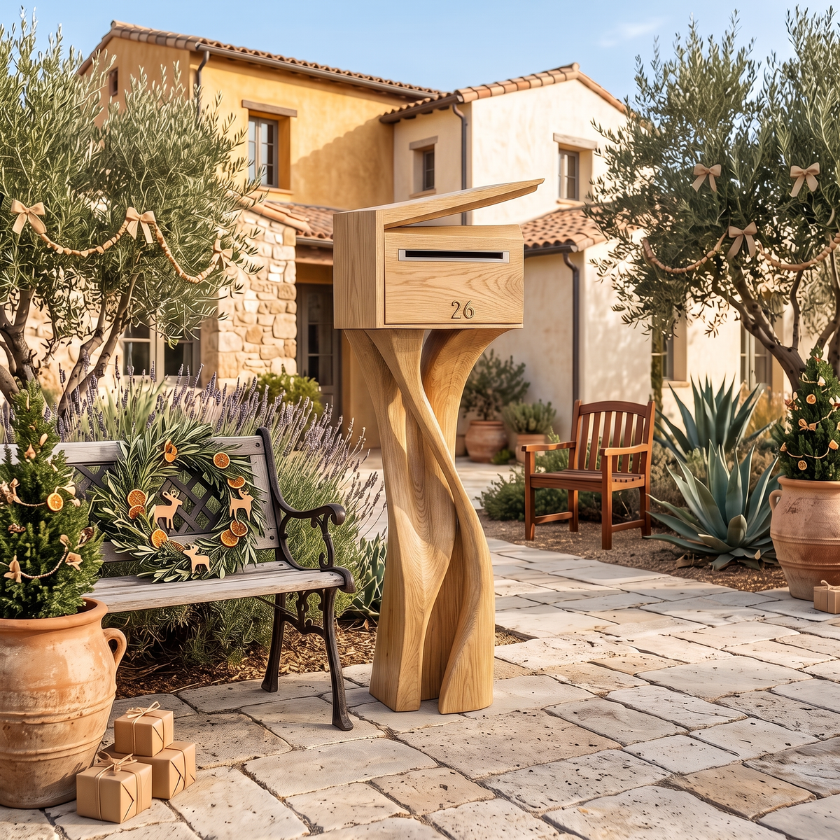 Handcrafted Solid Wood Sculpture Mailbox For Outdoor Furniture Decor SILDTTRMB007