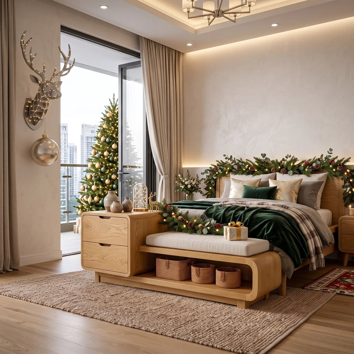 Christmas Wooden Storage Bench Cushion For Cozy Bedroom Decor SILDTTRSTB012