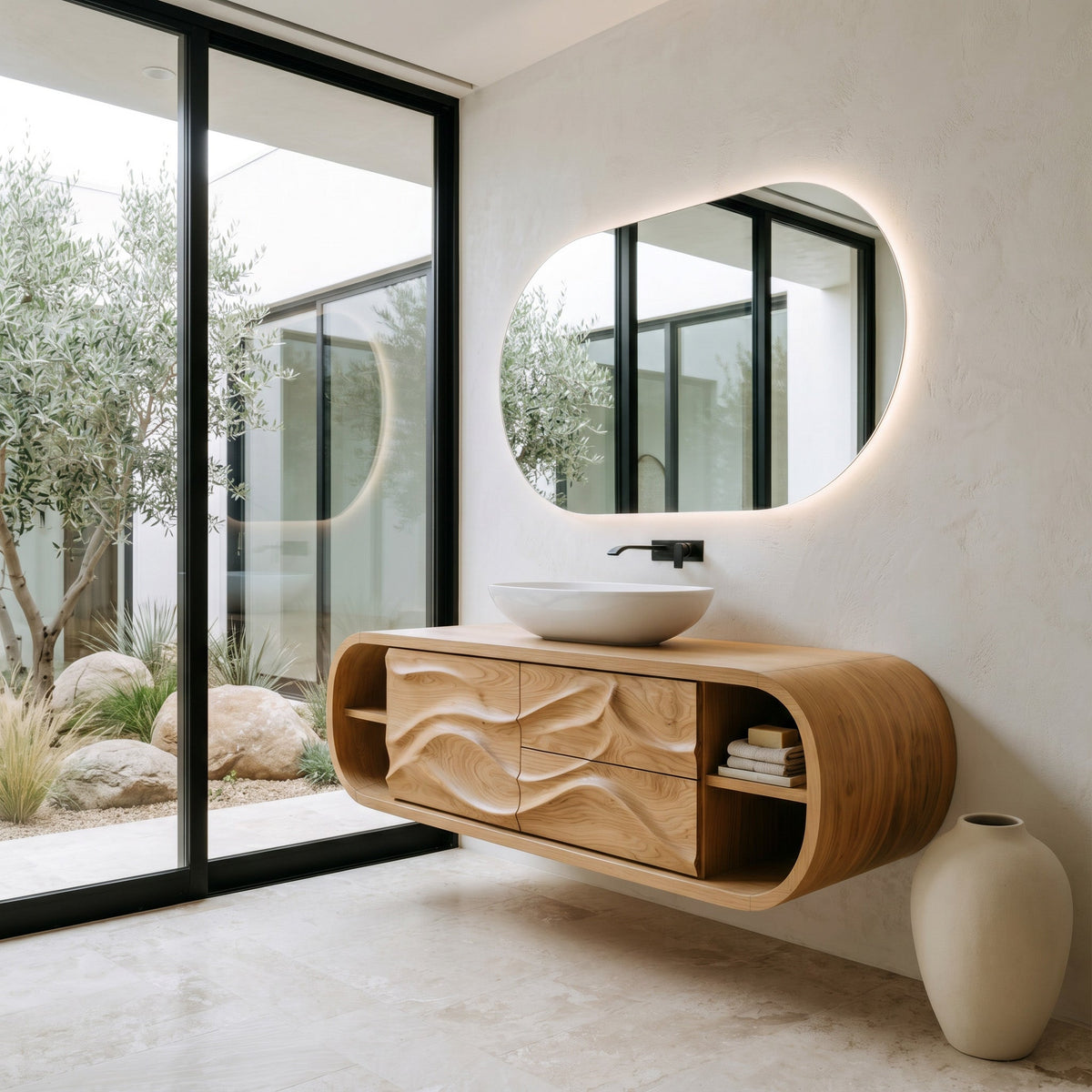 Contemporary Rounded Floating Bathroom Vanity For Modern Bathroom RTTHHNBRV065