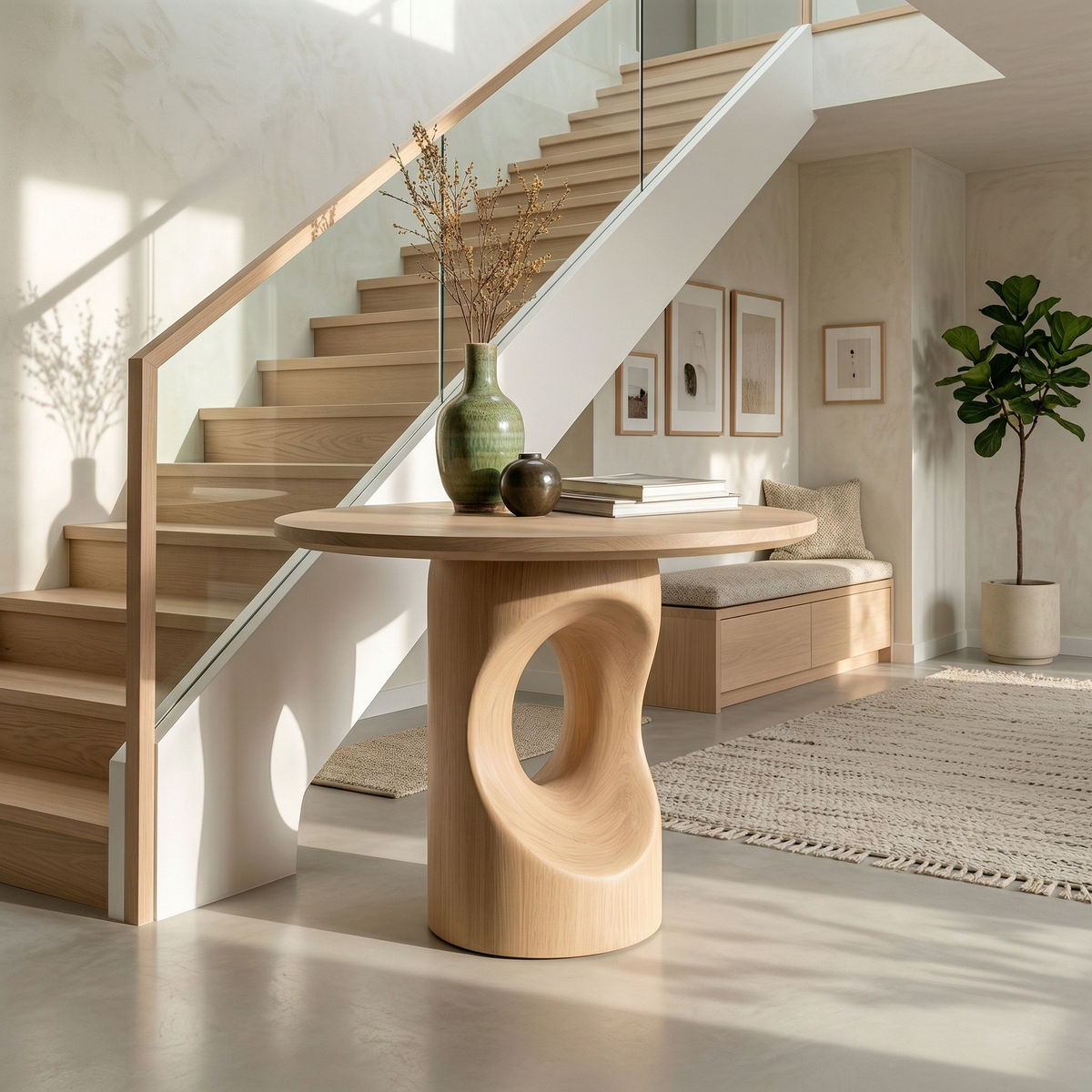 Handcrafted Modern Sculptural Foyer Table For Pedestal Entryway Table SINLSAFT012