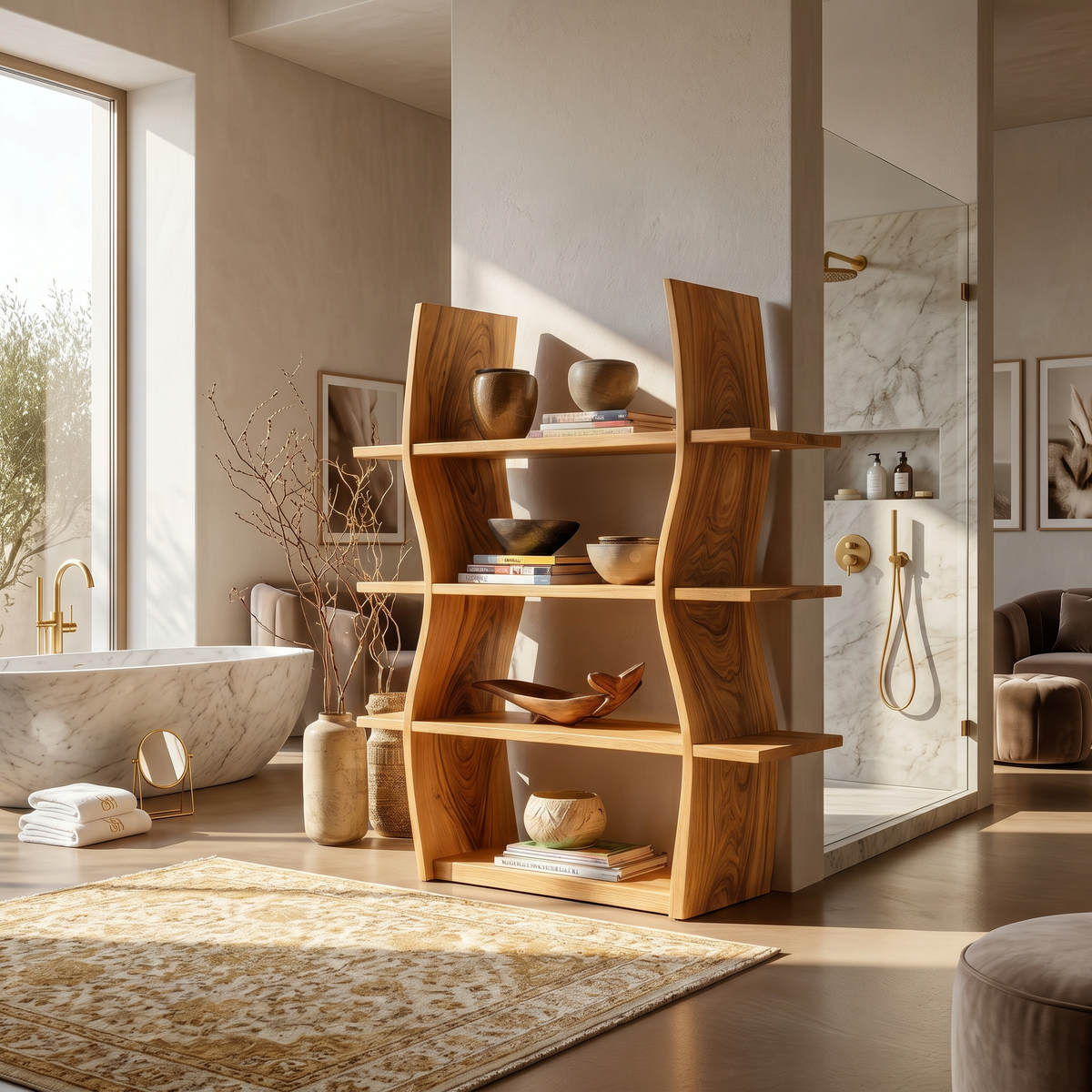 Elegant Wooden Storage Shelf In Wave Design SILDTTRBS045