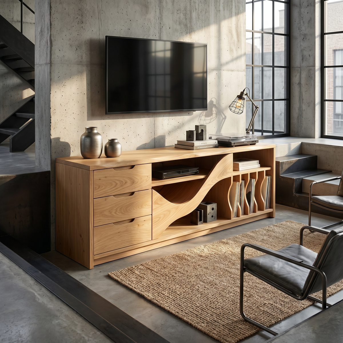 Industrial Wooden TV Cabinet Contemporary Loft Living SILDTTRTVC116