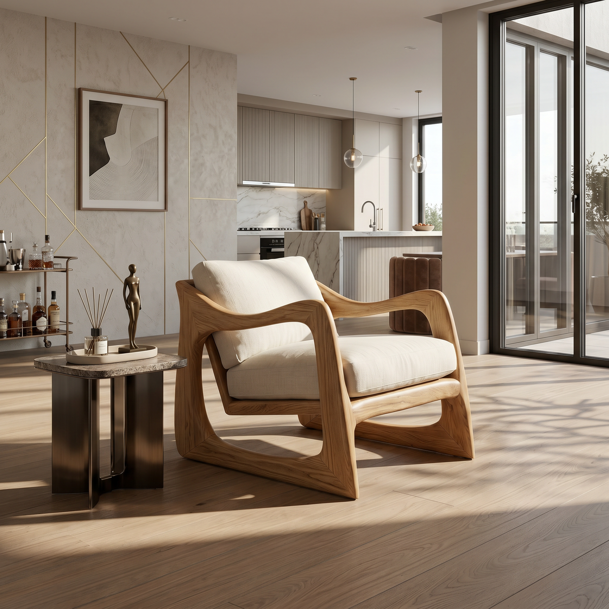 Coastal Luxury Accent Chair with Sculptural Wooden Craftsmanship SILDTTRCHR029
