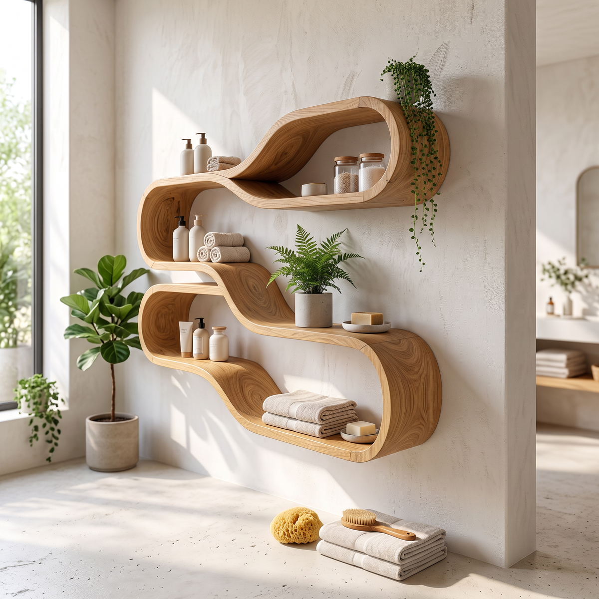 Japandi Wooden Wall Mounted Shelves for Bathroom SILDTTRWMS062