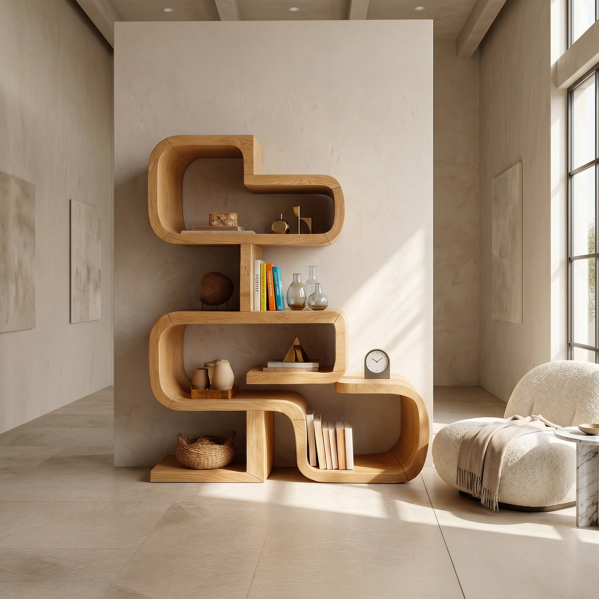 Handcrafted Sculptural Wooden Storage Unit For Spa Decor SILDTTRBS055