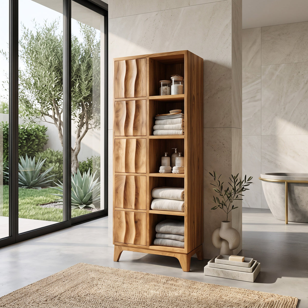 Handcrafted Wooden Bathroom Storage Cabinet For Spa-Inspired Interior RTTHHNBRC028