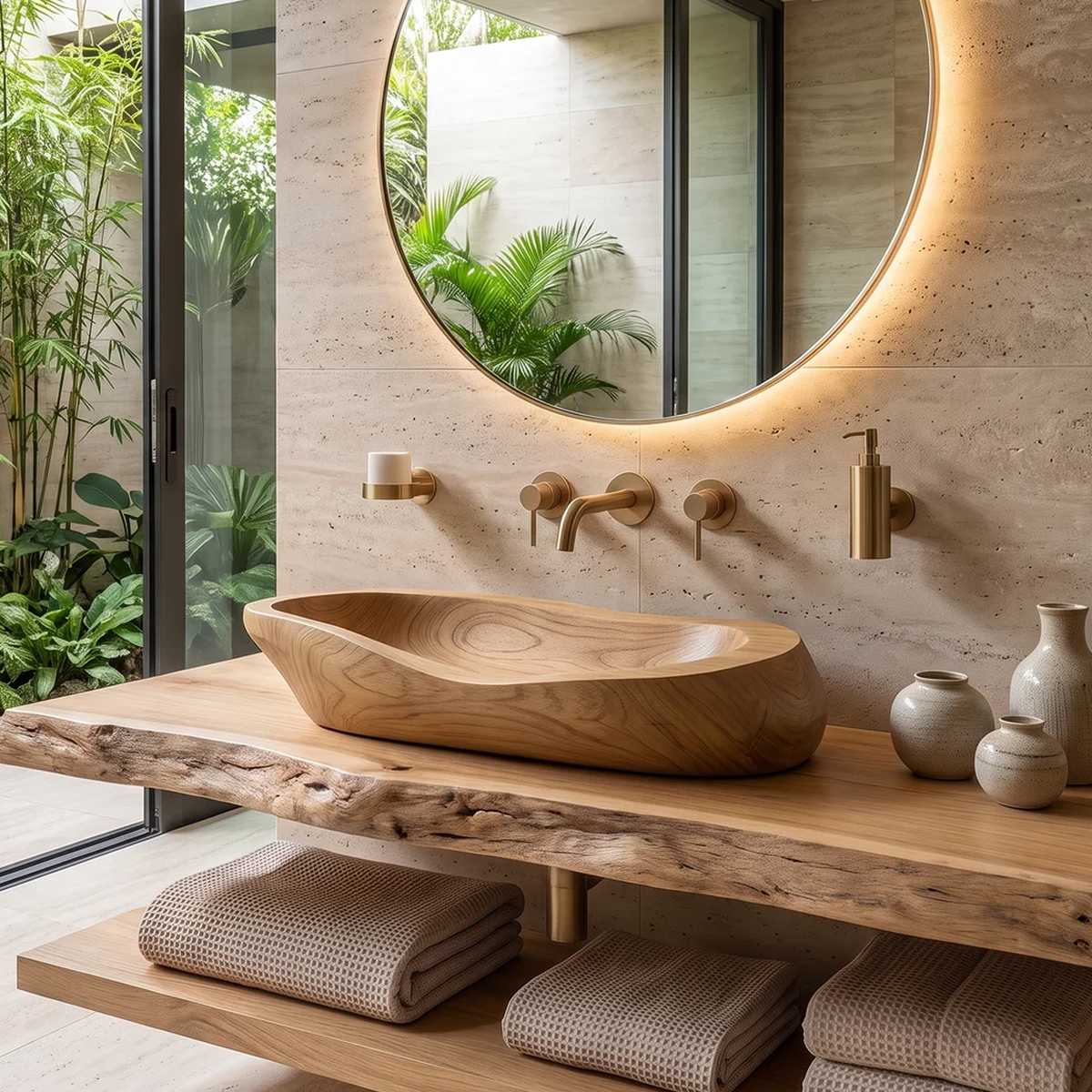Handcrafted Wood Wash Basin For Elegant Bathroom Design SILDTTRVS005