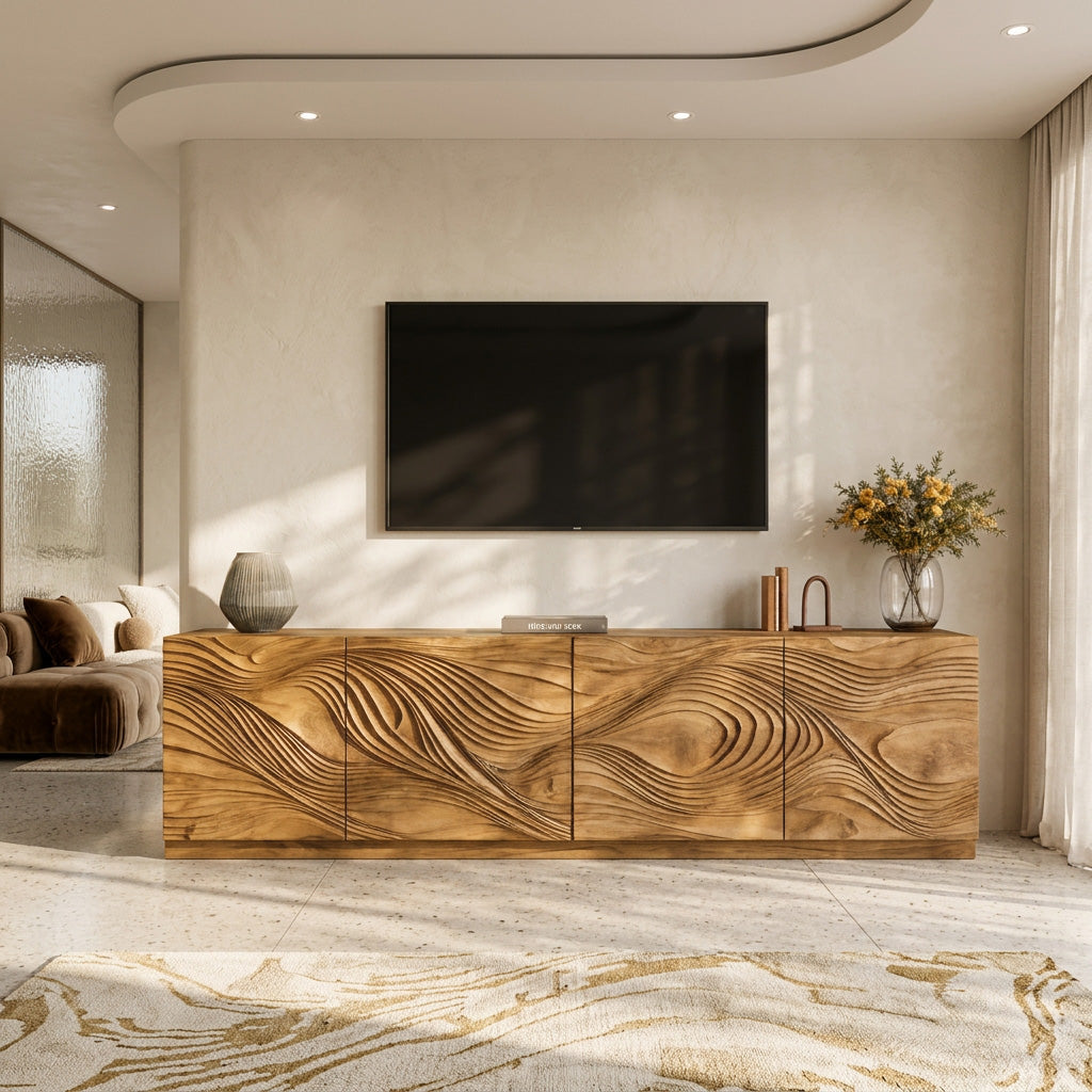 Artistic TV Console With Wave Pattern For Elegant Living Room SITHHNTVC009