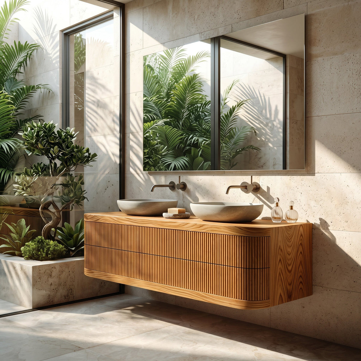Contemporary Wooden Floating Bathroom Vanity With Fluted Front For Bathroom RTTHHNBRV039