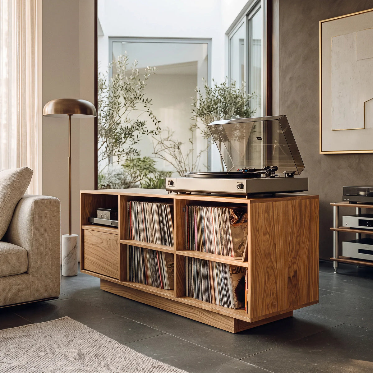 Elegant Vinyl Record Cabinet With Open Compartments For Living Room RTTHHNRPT022