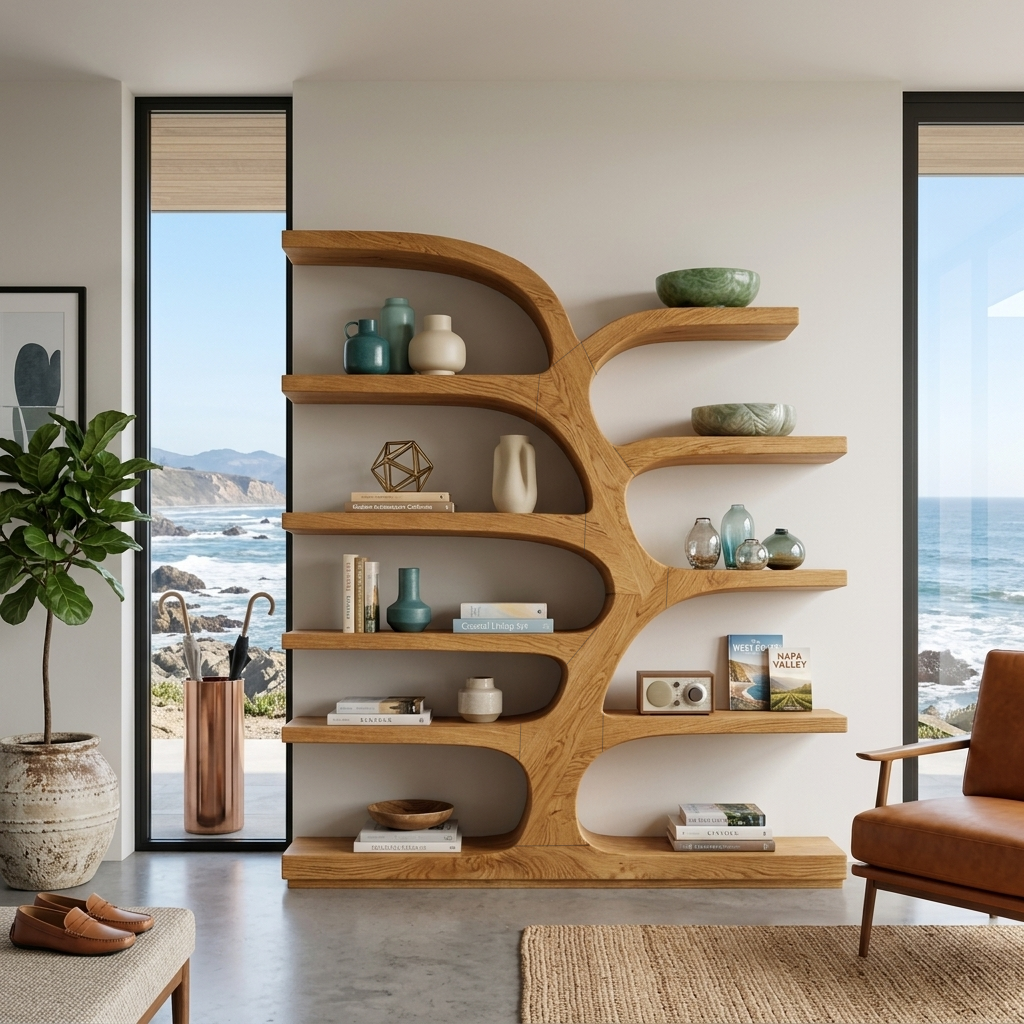 Handcrafted Curved Bookshelf For Living Room Furniture RTTHTTBS055