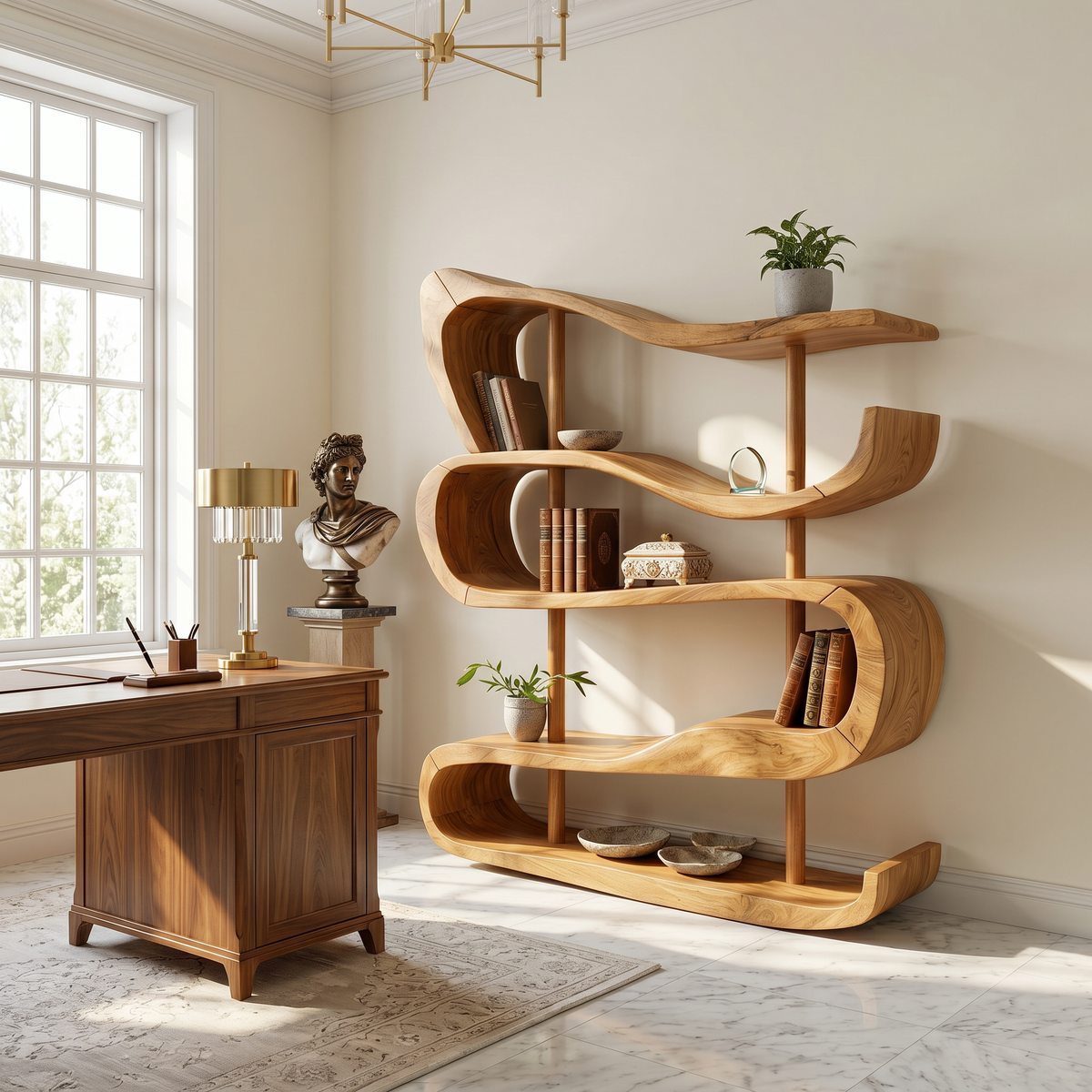 Artistic Wooden Display Shelf In Organic Form SILDTTRBS043