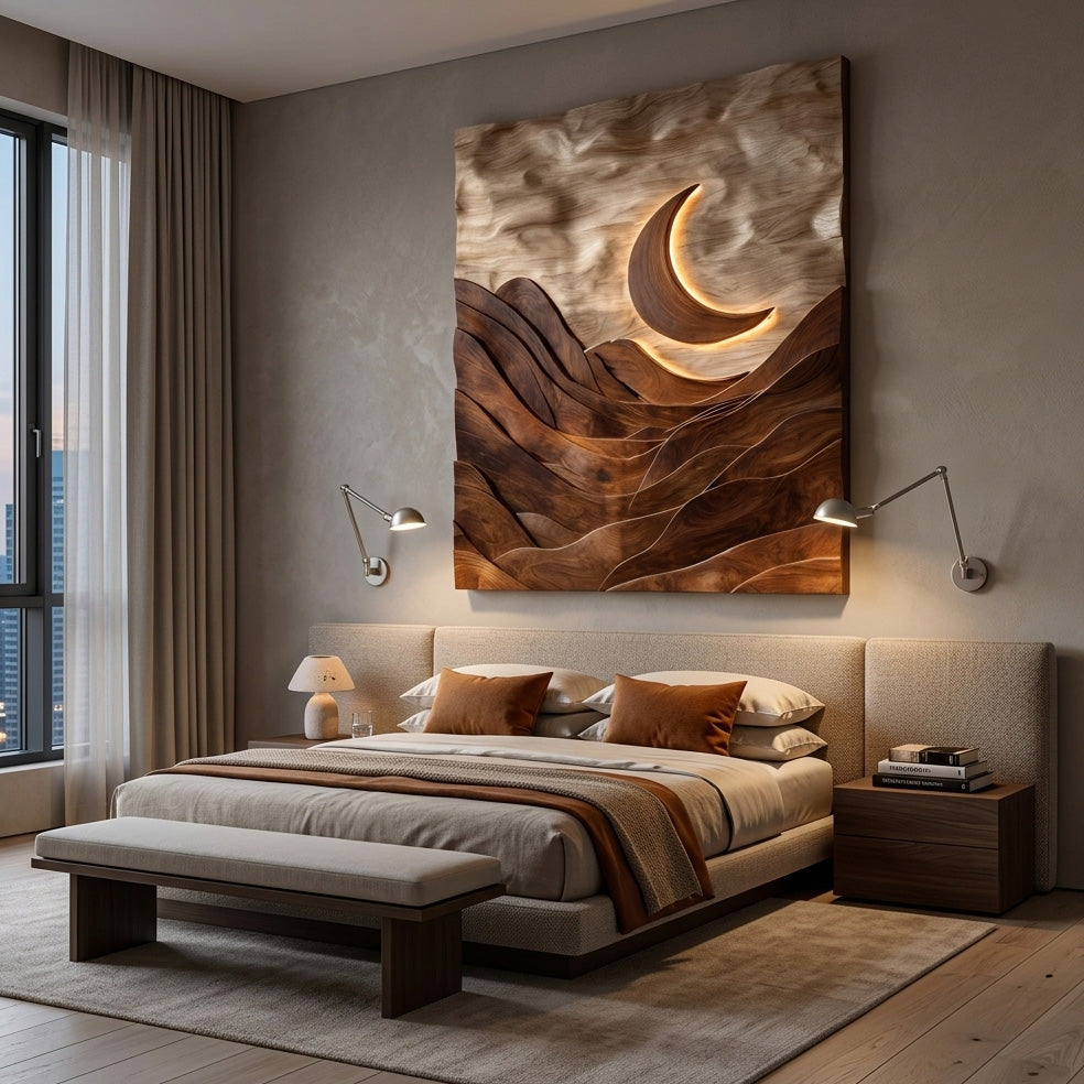 Large Crescent Moon Wood Wall Art For Living Room RTTHHNWA162