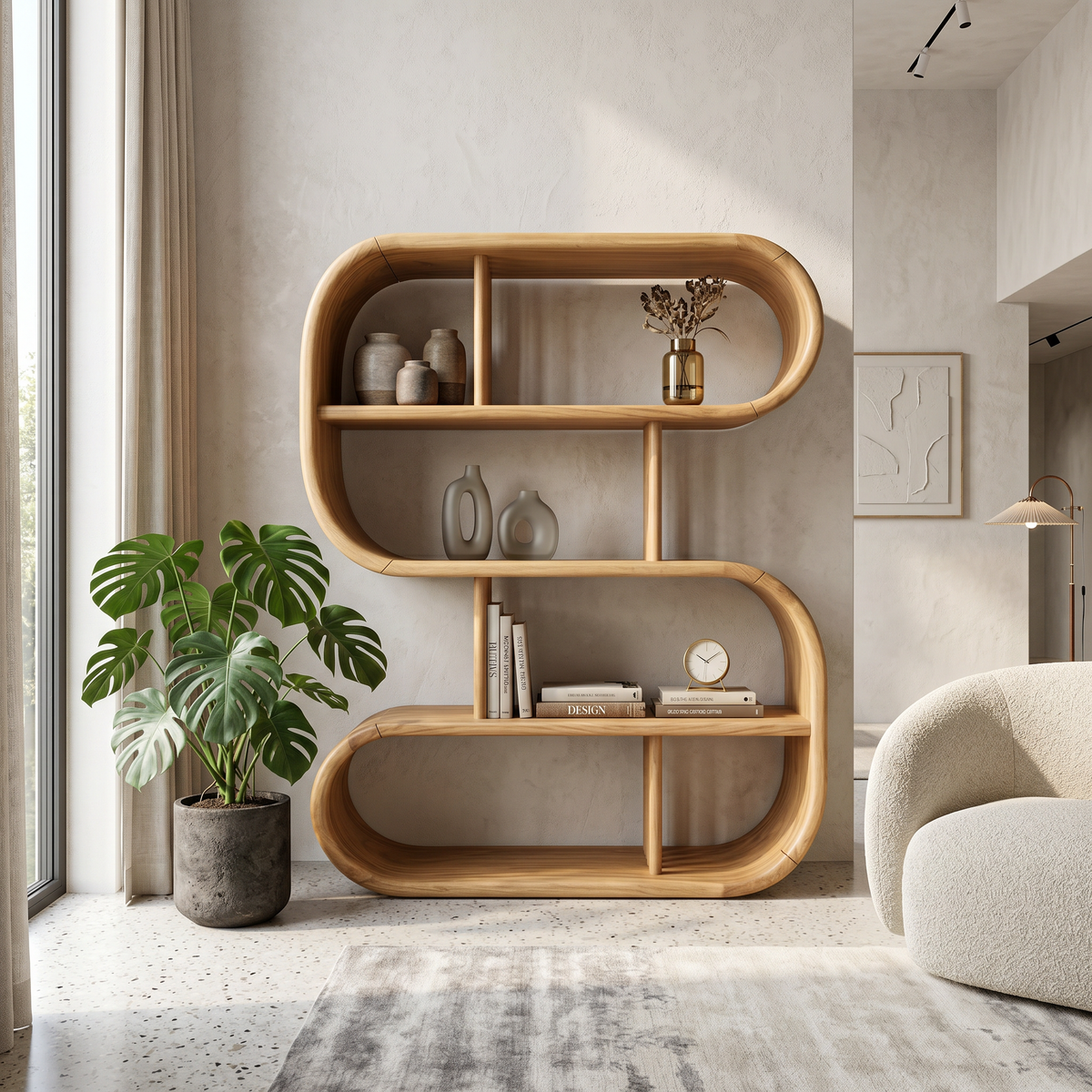 Elegant Curved Wooden Bathroom Shelf With Spa Inspired Design SILDTTRBS058