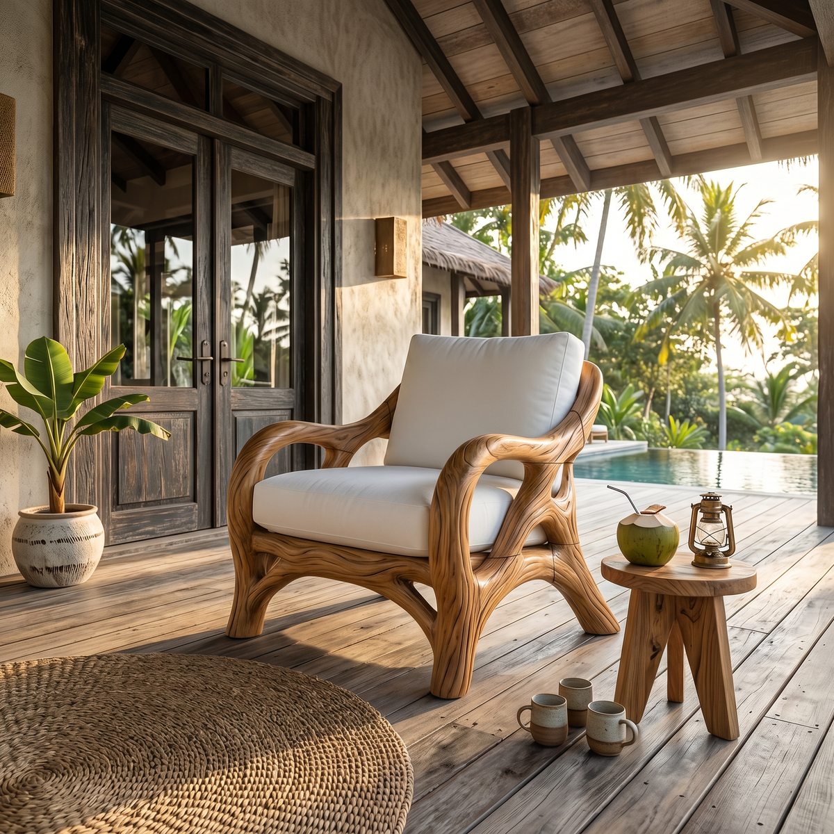 Luxury Organic Wood Lounge Chair with Sculptural Architectural Design SILDTTRCHR032