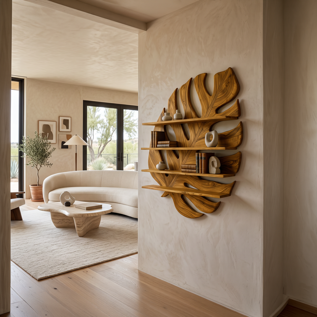 Large Wooden Tropical Leaf Bookshelf For Living Room RTTHTTBS084