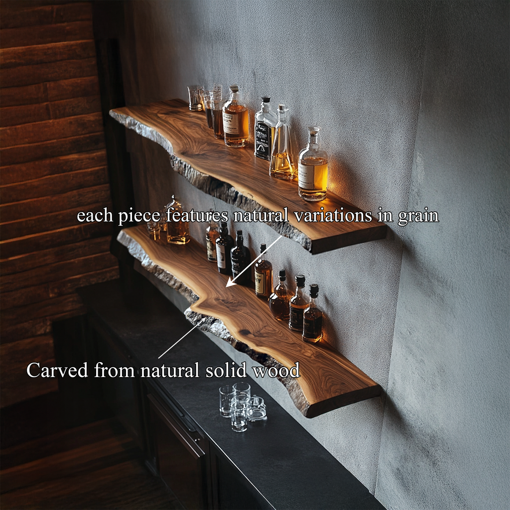 Handcrafted Live Edge Bar Shelf Solid Wood Dining Room Interior Storage SINLSAFL423