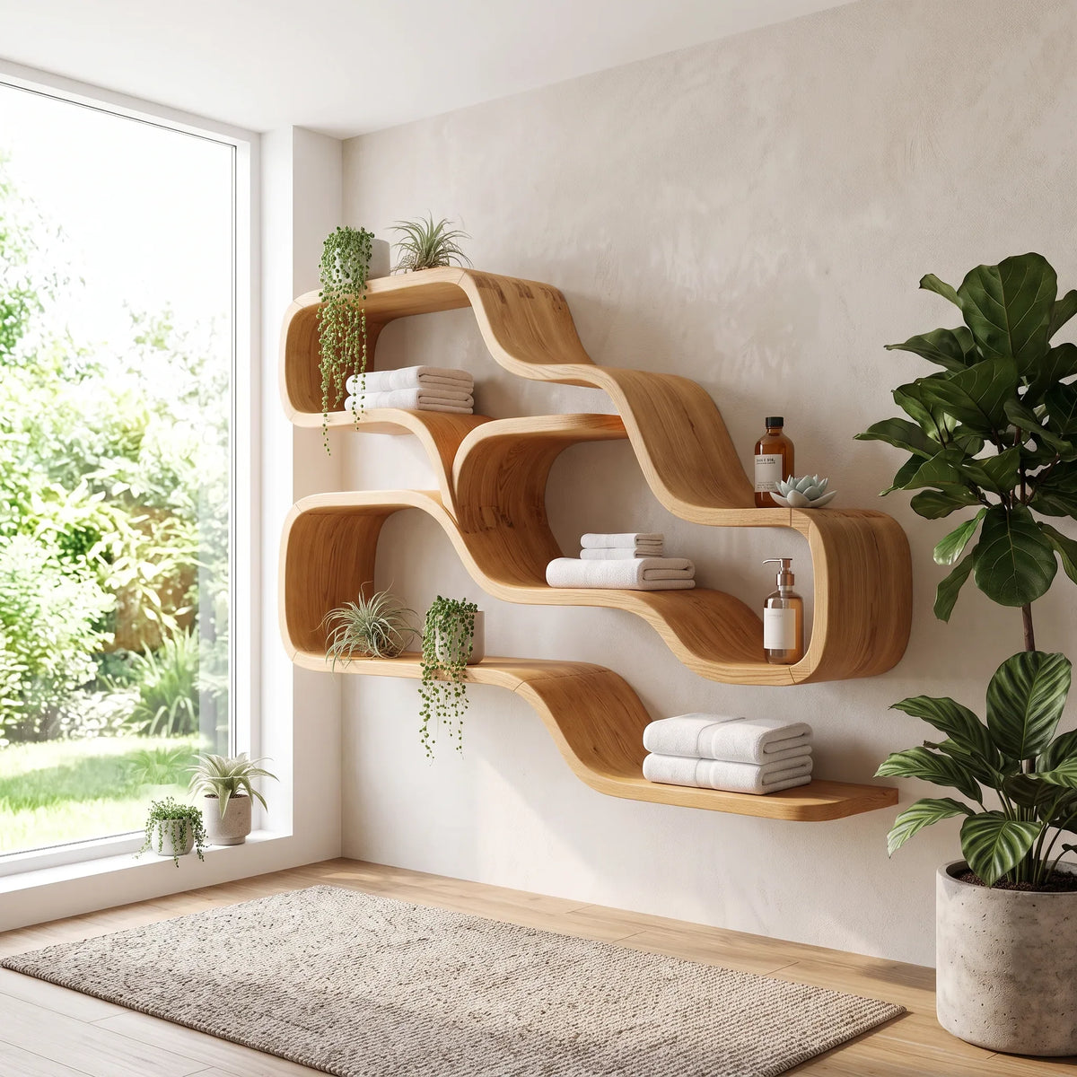 Farmhouse Organic Wood Shelves for Reading Nook SILDTTRWMS069