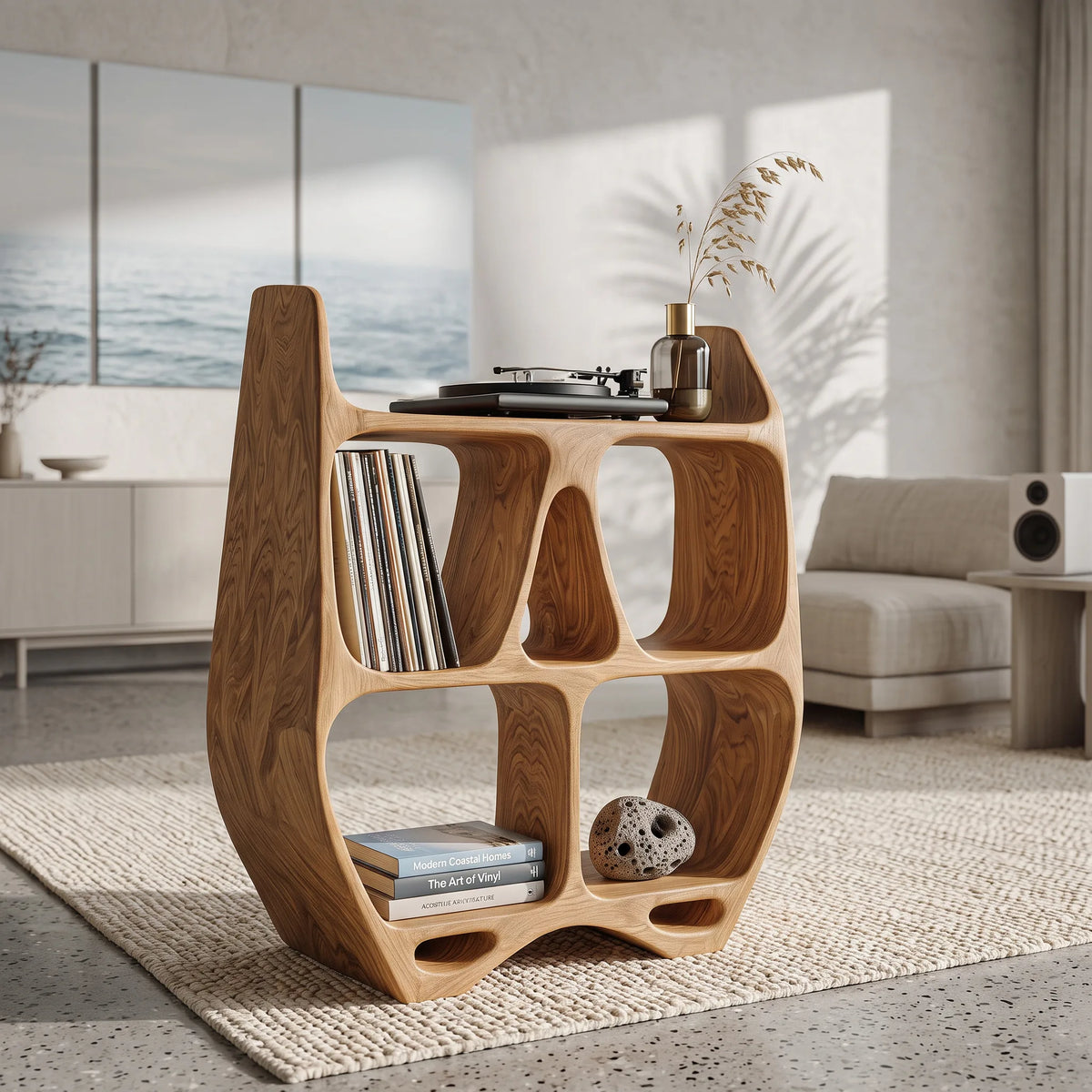 Elegant Sculptural Wooden Record Cabinet For Living Room RTTHHNRPT010