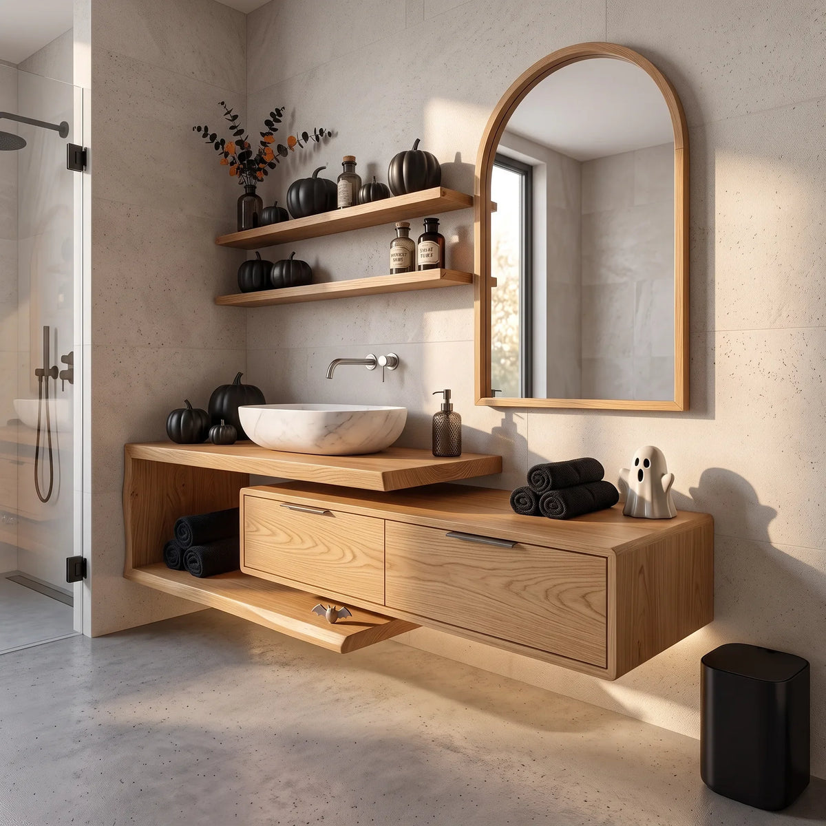Handcrafted Mid Century Floating Vanity Primary Ensuite SILDTTRBRV234