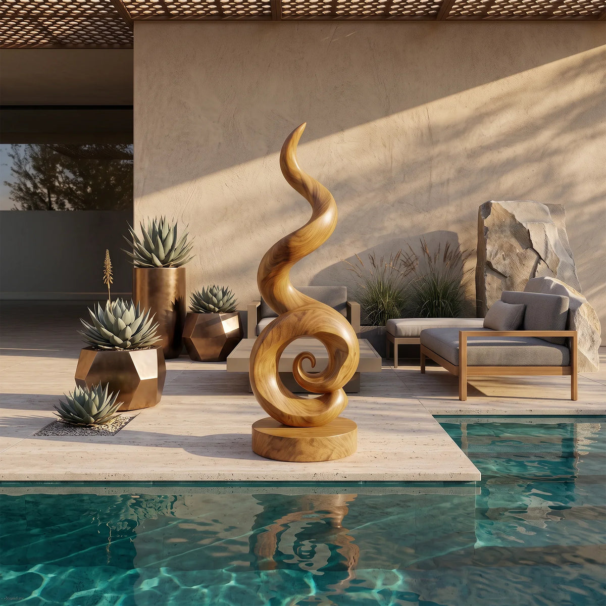 Coastal Spiral Wood Sculpture For Luxury Poolside Patio Decor SILDTTRAS047