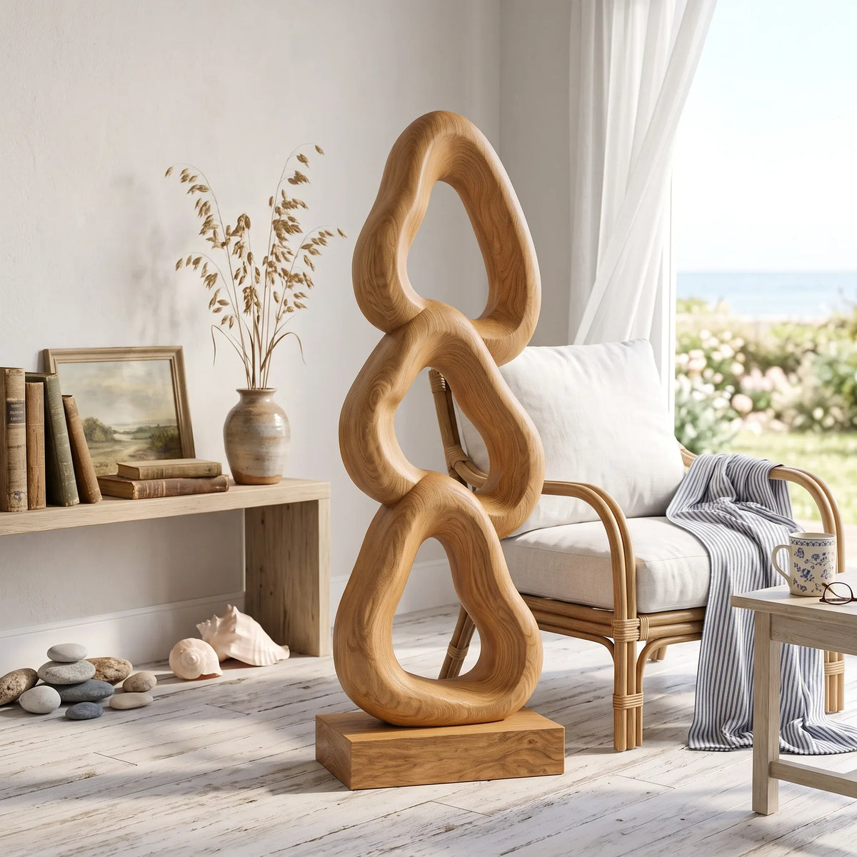 Abstract Wooden Sculpture For Luxury Coastal Balcony Decor SILDTTRAS027