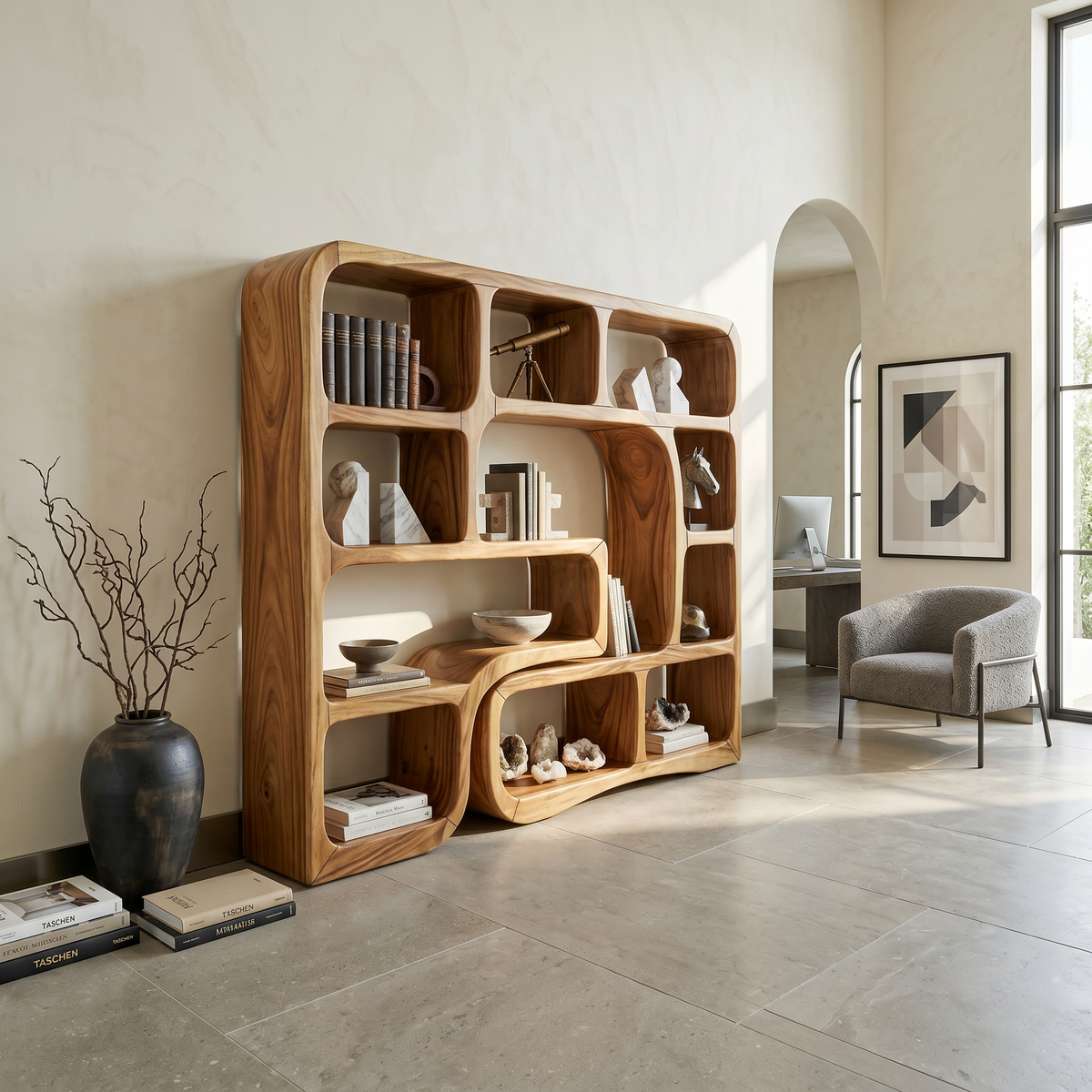 Luxury Wooden Bookcase With Organic Wave Design SILDTTRBS033