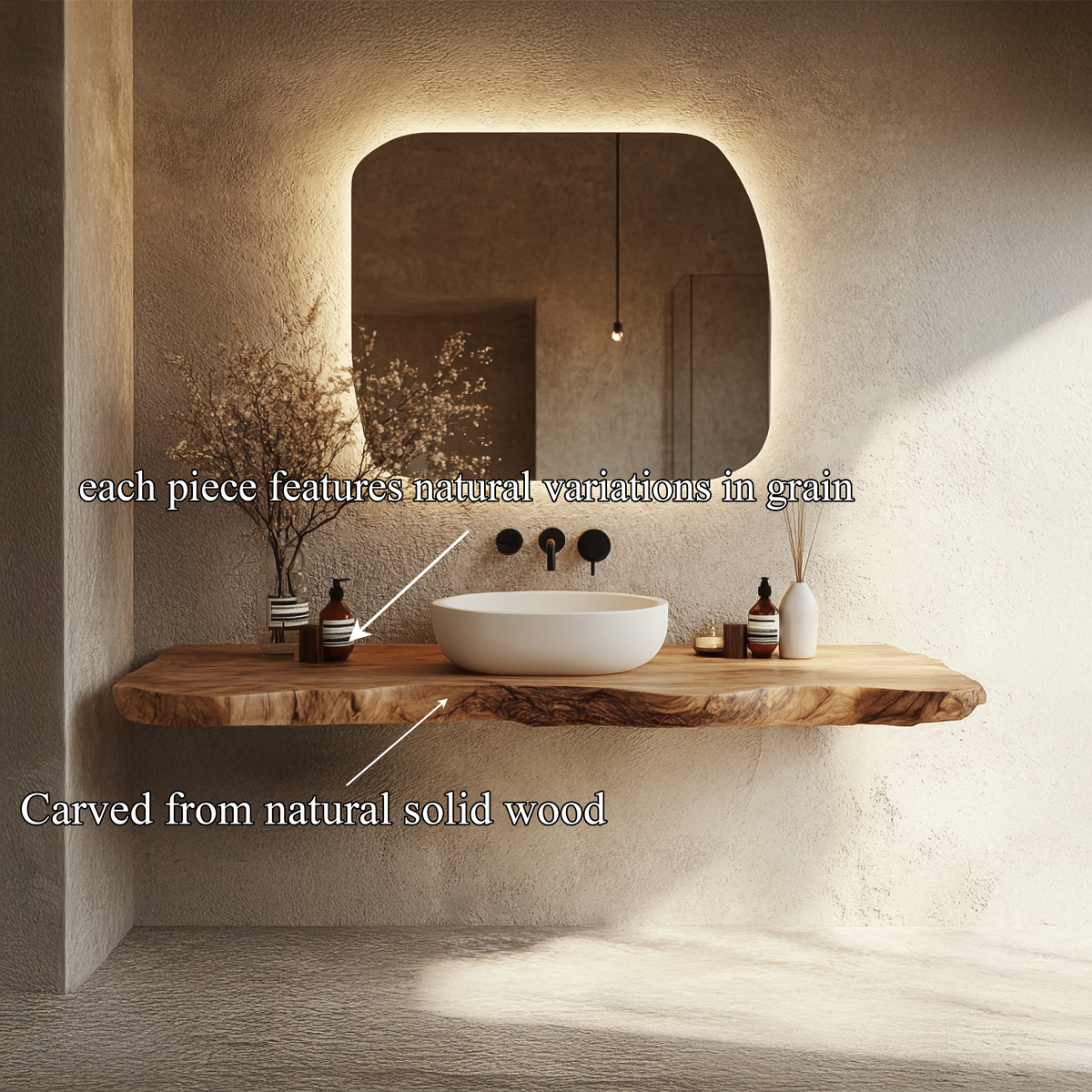 Bathroom Vanity Wall Floating Console Live Edge Shelf SINLSABRV264