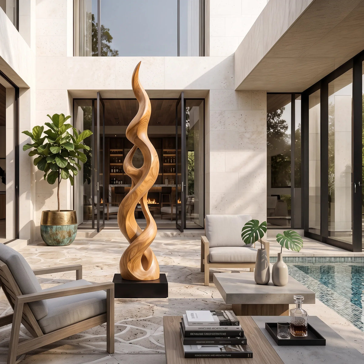 Contemporary Abstract Wood Sculpture For Modern Entryway Home Decor SILDTTRAS046