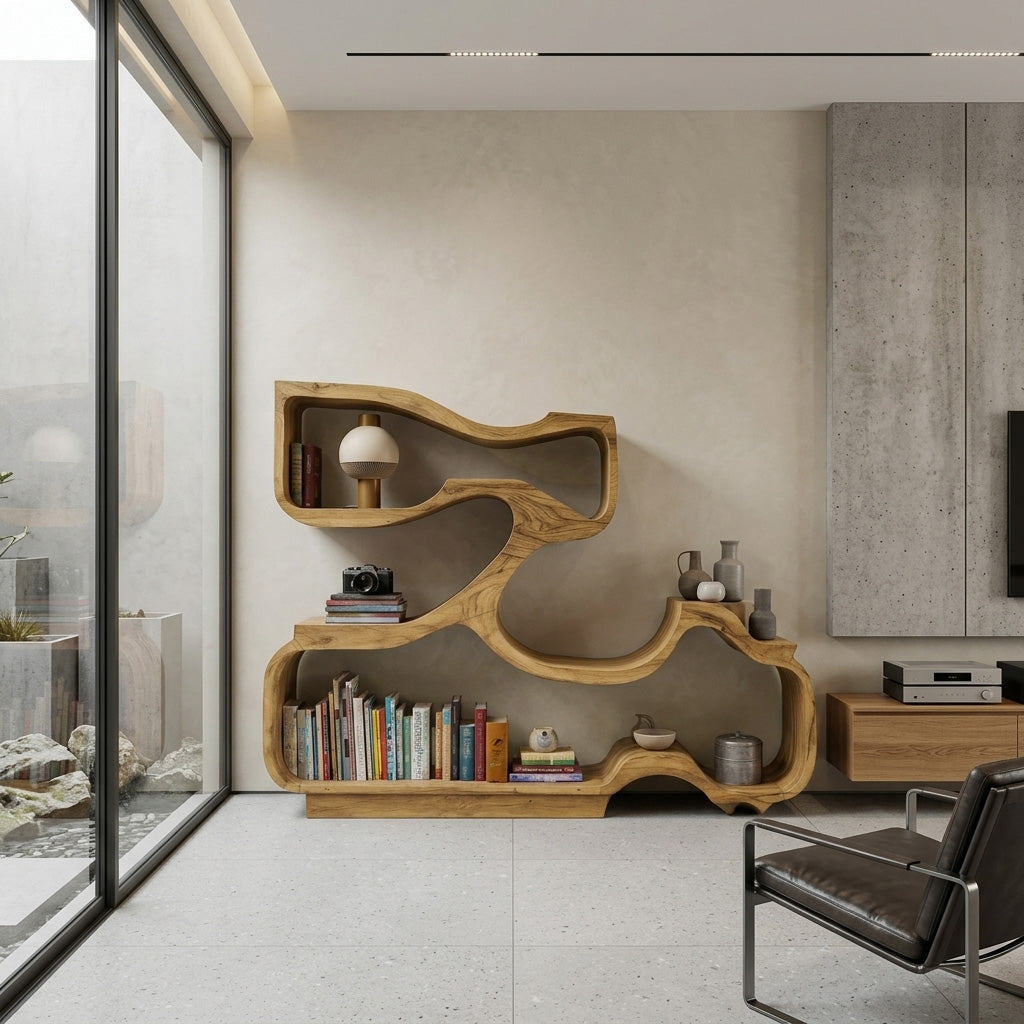 Artistic Bookshelf With Flowing Design For Living Room SITHHNBS032